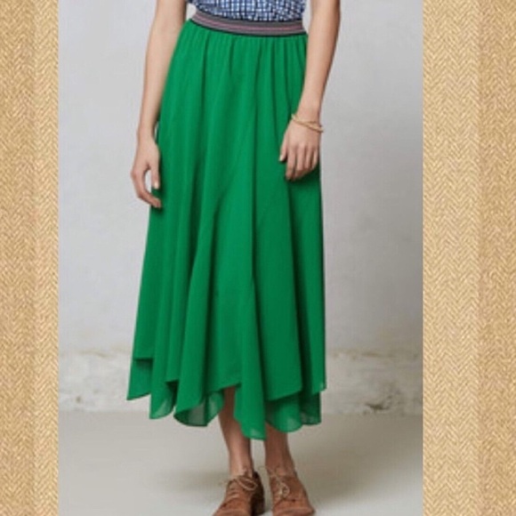 [L/Waist15.5”-20”]Anthropologie Vanessa Virginia Colima Elegant Maxi Green Skirt - Picture 1 of 9